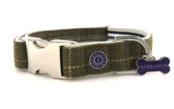 Hugo & Hudson Dog Collar Dark Green Checked Tweed - Small