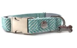 Hugo & Hudson Dog Collar Aqua Herringbone - Large