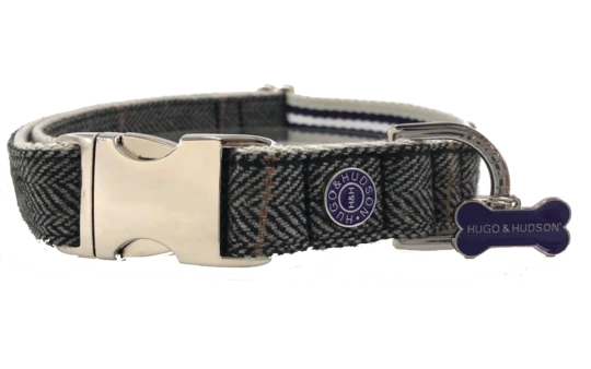 Hugo & Hudson Dog Collar Grey Check Herringbone - Large 3 Hugo & Hudson Dog Collar Grey Check Herringbone - Large